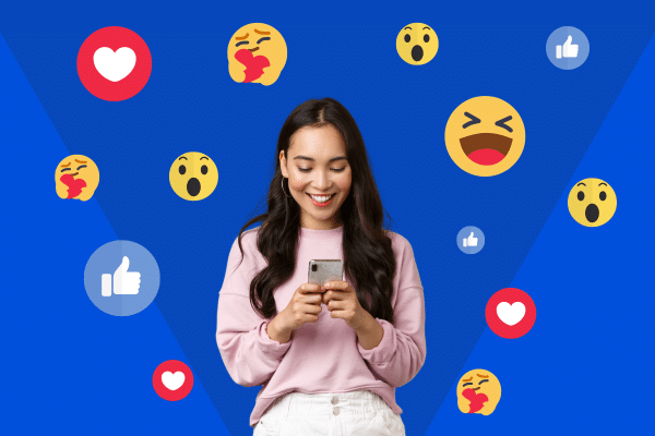 Woman with Social Media reactions