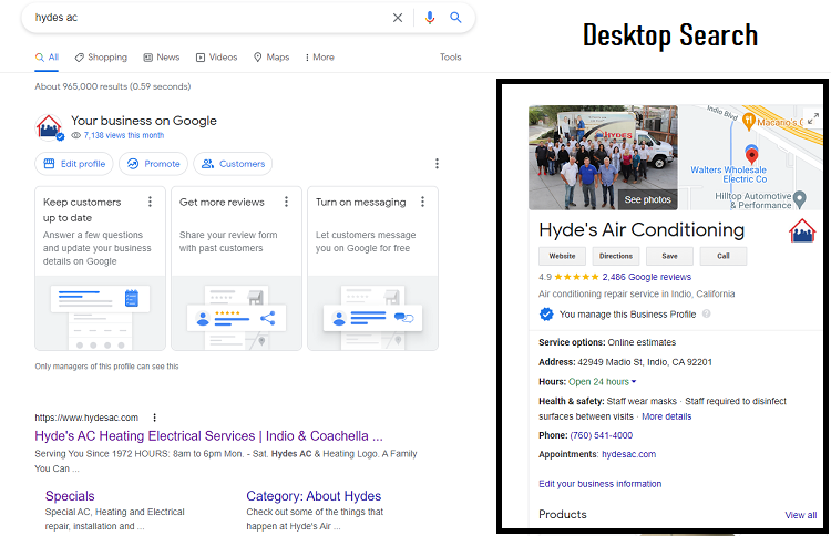 Google Busines Profile Knowledge Graph Desktop Google Business Profile for Desktop Search