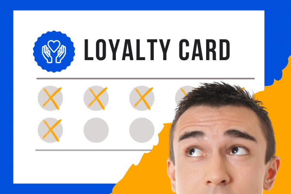 A decorative image showing a person looking up at a Loyalty Program card.
