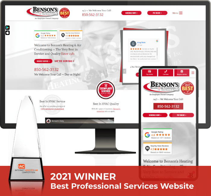 Website Bensons Heating And Air Conditioning Award Winning